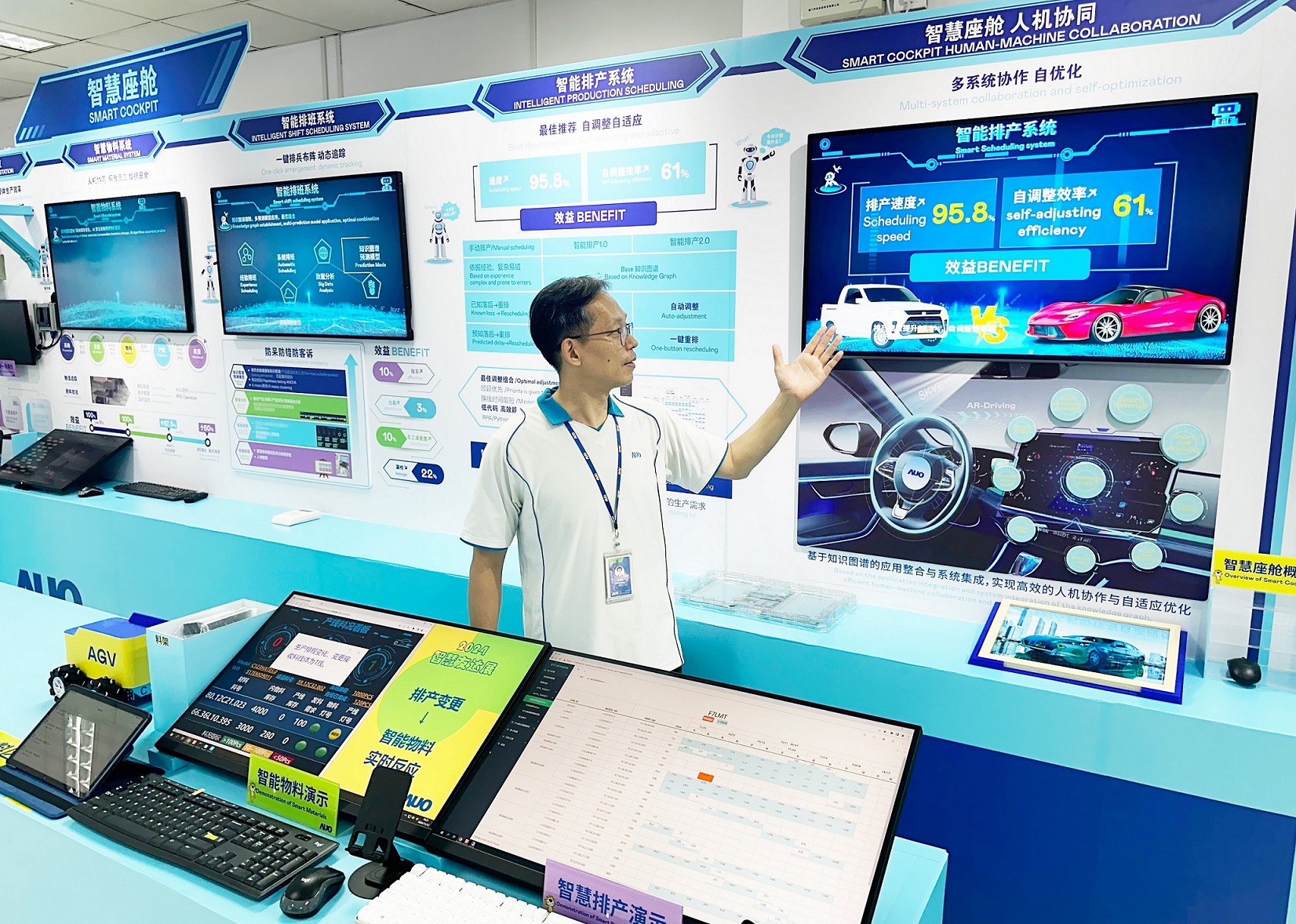 友達廈門將5G+ABC技術串聯生產管理全流程，打通研發、採購、生管、製程、設備、品質等產品全生命週期製造流程，完成數位化設計、智慧供應鏈、智慧座艙、全流程設備管理、資料驅動優化、智慧線上檢測、智慧品管等自我調整生產模式升級